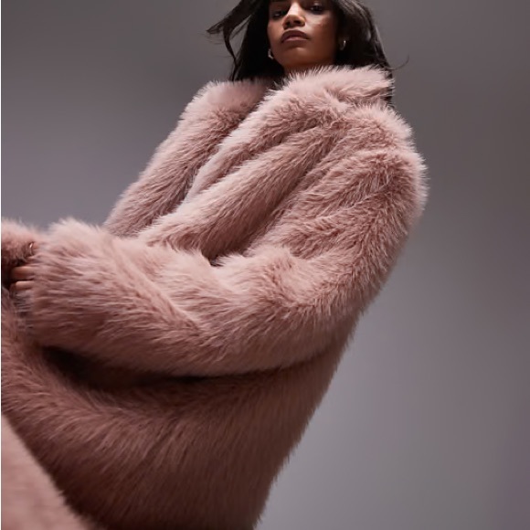 Topshop Pink Faux Fur Long Coat - Picture 2 of 8
